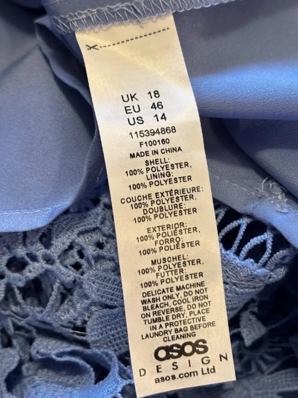 ASOS DESIGN Premium Lace Dress with Ruffle Detail in Blue - Size 14 - Picture 7 of 16